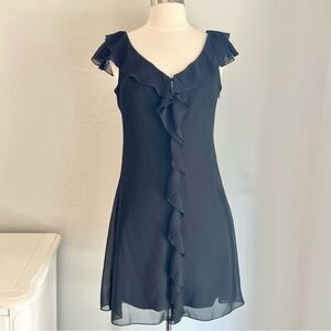 Johnny Martin Black Ruffle Sleeveless Chiffon V-neck Mini Dress, Sz 5 Junior NWT